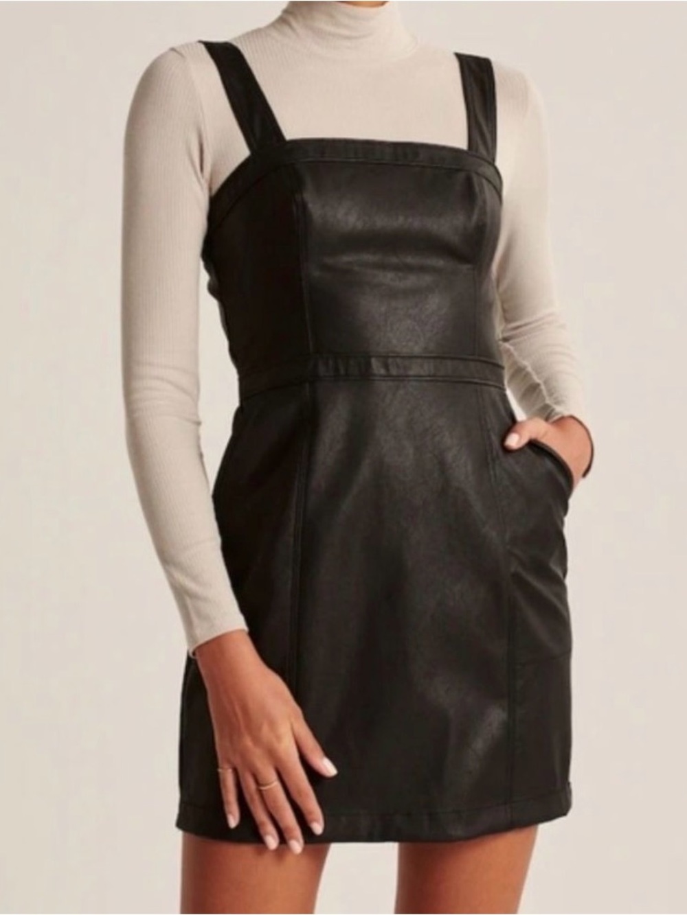Abercrombie & Fitch Black Faux Leather Pinafore Mini Shift Dress - MP - Picture 8 of 8